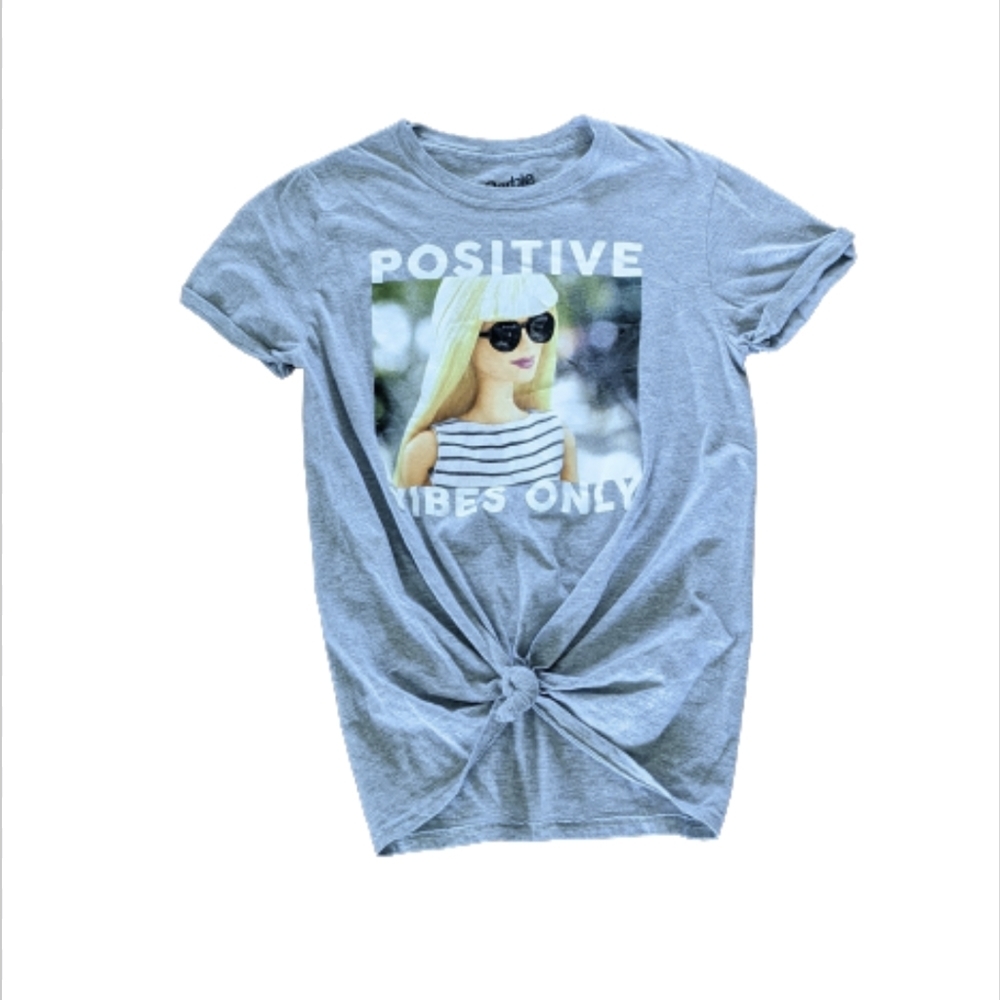 Barbie Gray Positive Vibes Twist Short Sleeve T-Shirt - Sz XS